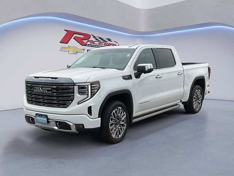 2024 GMC Sierra 1500 Denali Ultimate in White Frost Tricoat — front three-quarter view